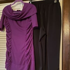 Ladies Bonworth Pants and GLO Purple Off the Shoulder Tunic Top